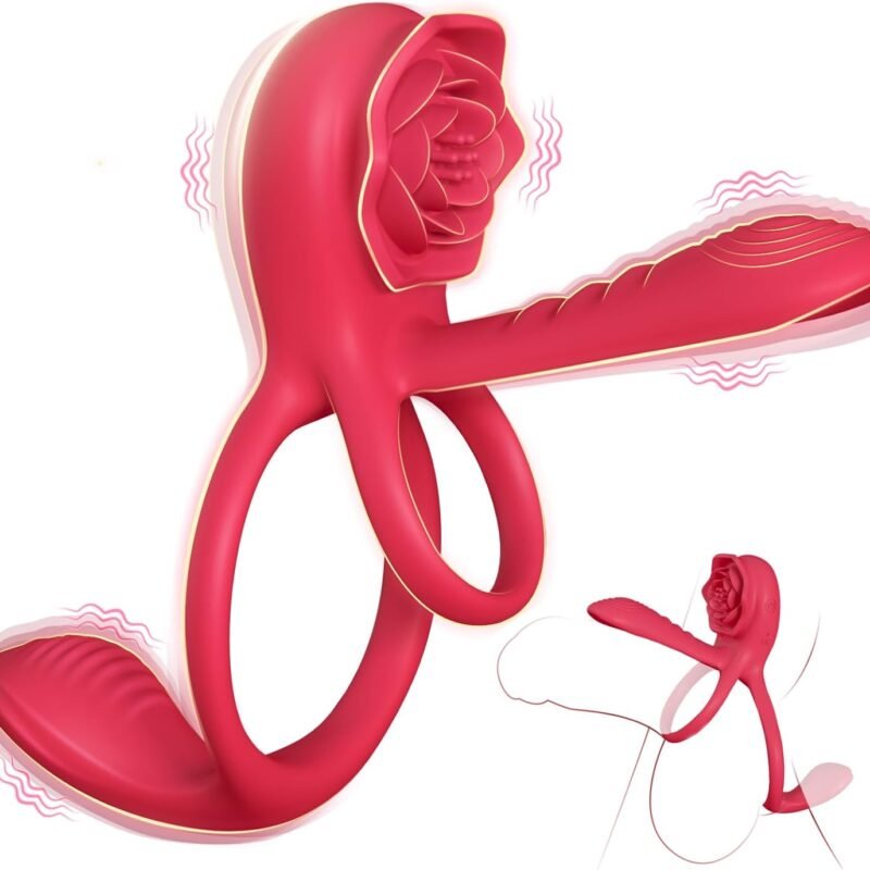 Vibrating Cock Ring Penis Sleeve with Rose Clitoral Stimulator, Penis Ring Vibrator Couples Adult Sex Toys for Men Women, Penis Extender for Penis Testicles Taint G Spot, Healexcer Male Couple Sex Toy