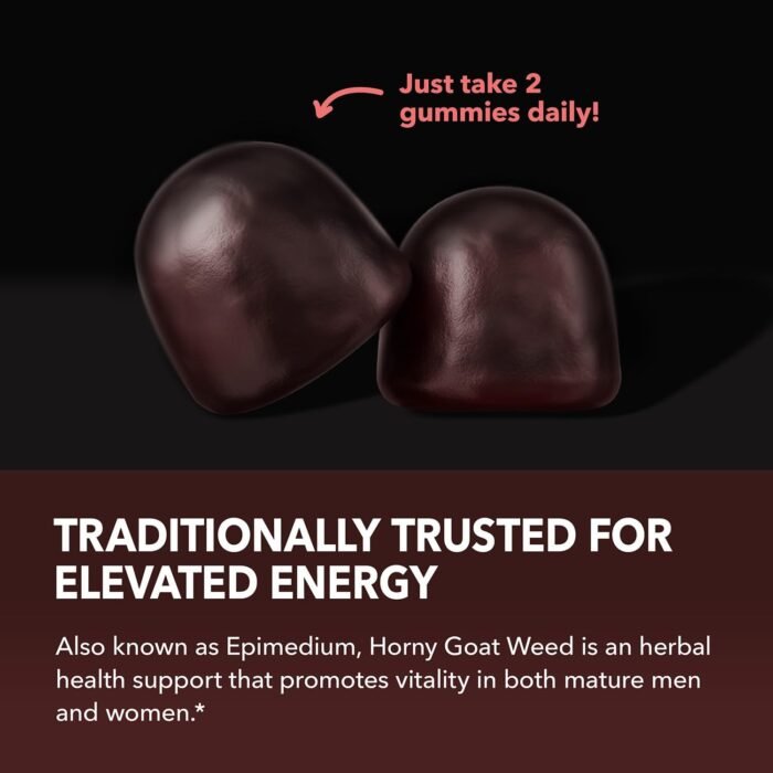 Horny Goat Weed Gummies with Vitamin B12 - Energy, Endurance & Performance Support for Men and Women - 60 Count - Vegetarian-Friendly, Non-GMO, Pectin-Based - Raspberry Flavor, 1 Month Supply - Image 5