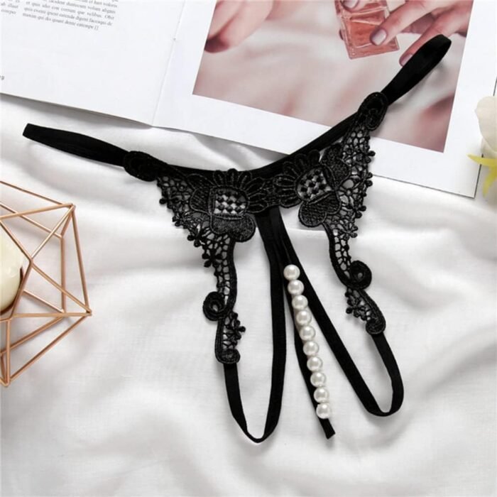 Women Pearl Lace Beads Lace Panties Erotic Thong Lingerie Underwear - Image 2