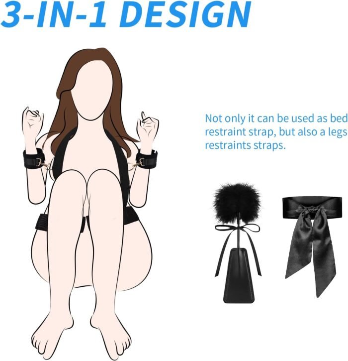 BDSM Bed Restraint Kit Sex Bondage Couples Adult Toys,Jornujna Versatile Sex Straps Adiustable Cuffs and Tickler Blindfold Harness Restraints Set Bondage Gear Accessories for SM Role Play Sex Games - Image 3