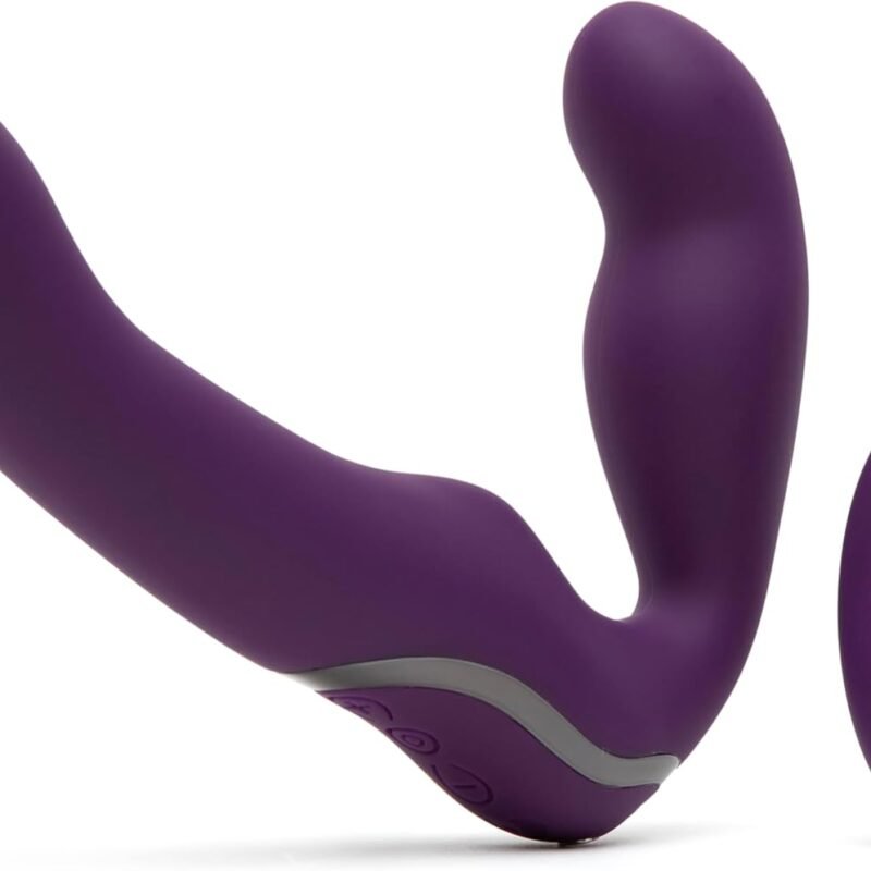 Lovehoney Desire Strapless Strap On Vibrating Dildo - 8 Inch Silicone Dildo for Women - 12 Intensity Levels & 8 Patterns with Remote Control - Adult Sex Toy Rechargeable & Waterproof - Purple