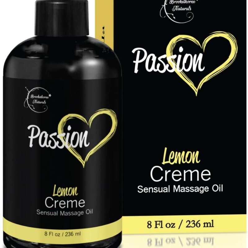 Passion Sensual Massage Oil for Date Night | 100% Natural Body Oil for Couples with Jojoba & Almond | Aromatherapy & Relaxing Massage Therapy | Perfect Glide & Smooth Skin | Lemon Crème Scent