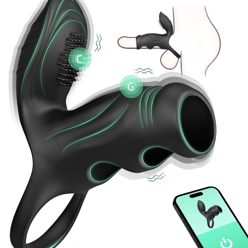 Penis Sleeve Vibrating Cock Ring with Clitoral & G Spot Dual Stimulator, APP Control Penis Ring Extender Vibrator with 10 * 10 Vibration Modes, Cock Sleeve Couples Kinky Adult Sex Toys for Men