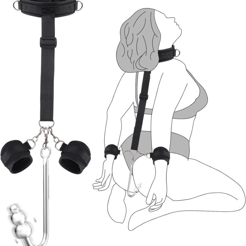 Vibrating Anal Hook BDSM Sex Bondage - Neck to Wrist Restraints Kit, Sex Toys for Couple Adjustable Behind Back Handcuffs Bondage Restraints Set, Bed SM Adult Sex Game Play, Sex Toys for Beginner