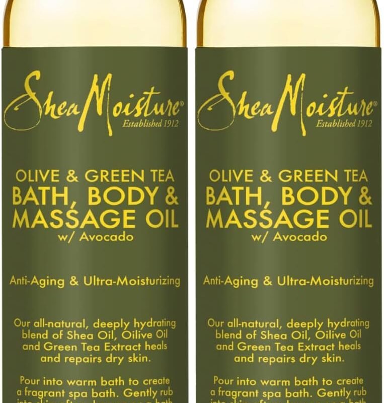 SheaMoisture Olive & Green Tea Bath, Body & Massage Oil 2-Pack – Avocado Oil, Anti-Aging & Ultra-Moisturizing for Dry Skin, 8 Oz Ea