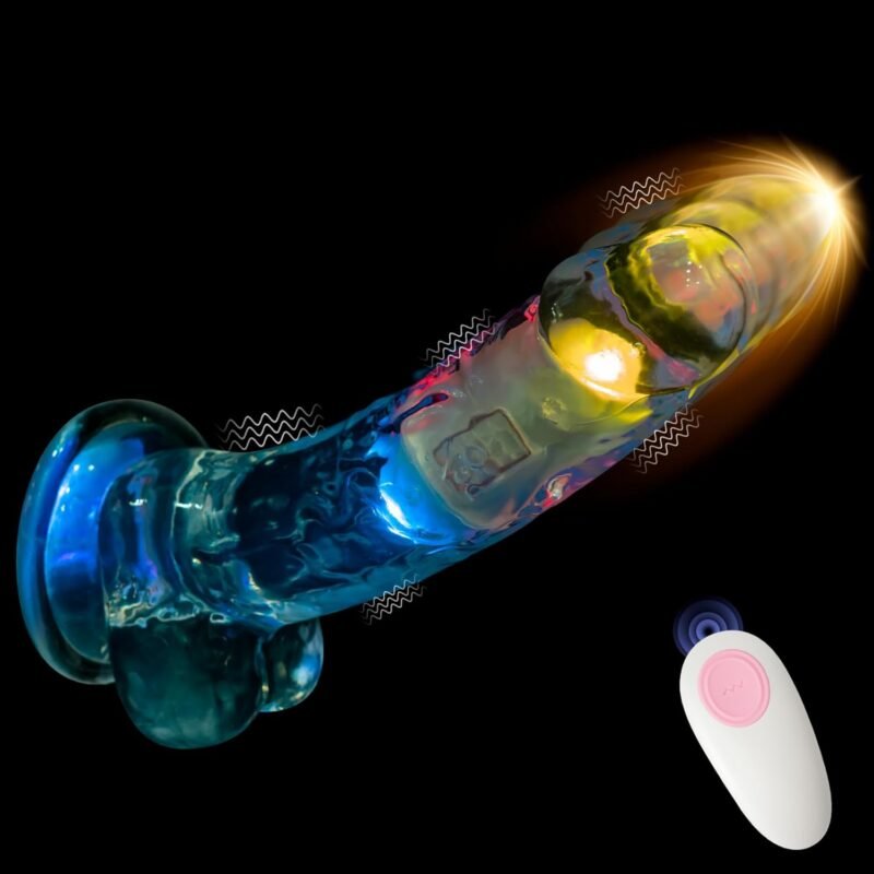 Clear Glowing Dildo Vibrator with Strong Suction Cup, 8 Inch Realistic Gay Sex Toy with 10 Vibrating Modes, Adult Sex Toys for Women with Remote Control, Vibrators for G-Spot, Anal, Vagina
