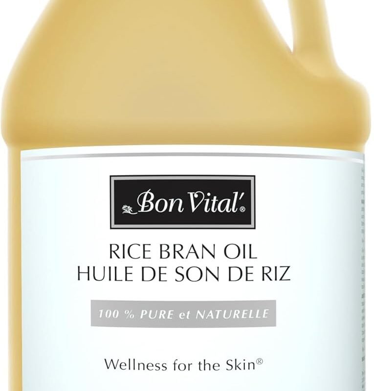 Bon Vital' Rice Bran Oil, 100% Pure and Cold Pressed Carrier Oils for Diffusers, Professional Massage Oil, Best Beauty Secret for Soft & Smooth Skin, Moisturizer, 1 Gallon Bottle