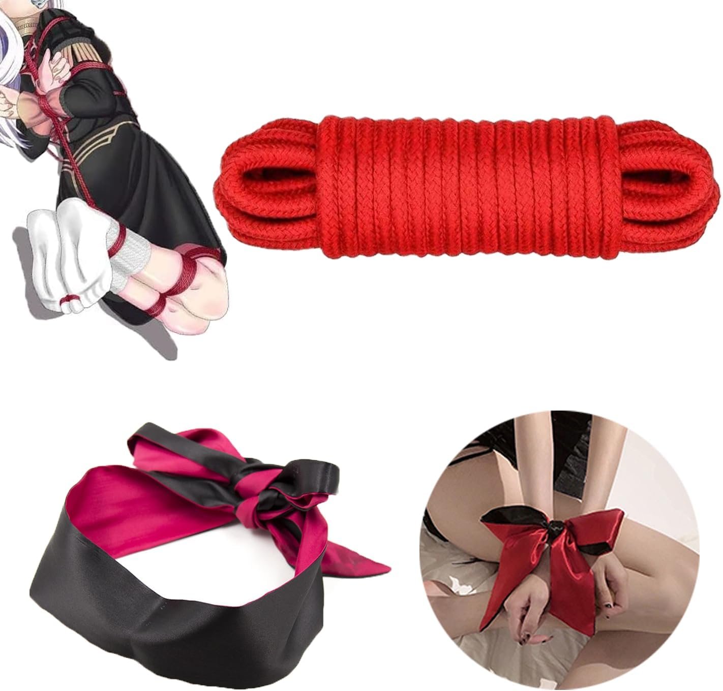 BDSM Bondage Set Adult Sex Toys for Women, BDSM Toys Kit Women Sex Toys with 1Pcs Bondage Rope & 1Pcs Sex Blindfold, Bondage Restraints Sex Rope & Eye Mask Satin Blindfold Bondage Gear & Accessories - Image 3