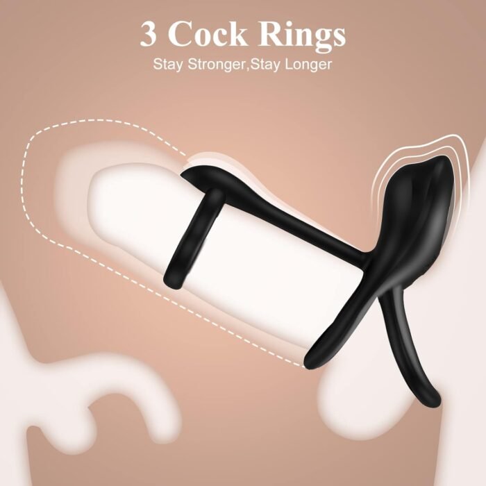 Vibrating Cock Ring Sex Toys - 3 in-1 Adult Couples Sex Toys Silicone Waterproof G-spot, Clitoral Stimulator with 10 Vibration Modes for Women, Double Penis Ring for Men to Longer Harder Erection - Image 2