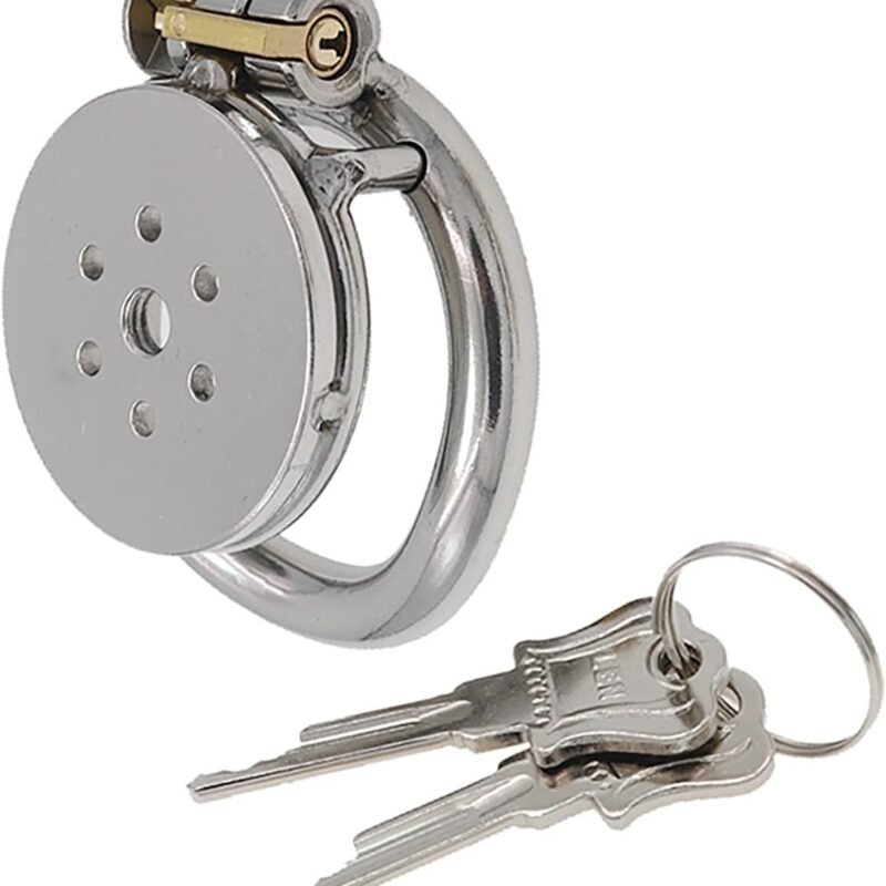 Flat Chastity Cage Metal Male Chastity Device Dark Lock Design Steel Penis Cage for Men BDSM Bondage Penis Cage Sex Toys for Couples (50mm/2in)