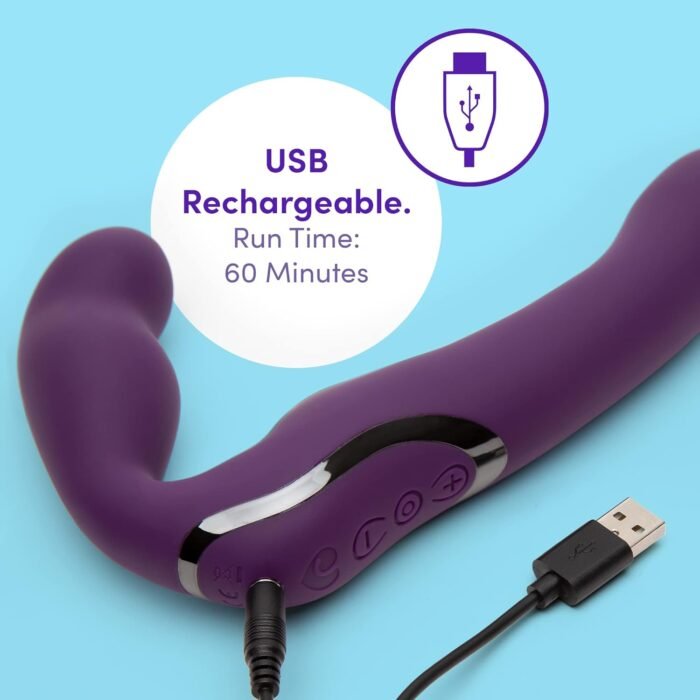 Lovehoney Desire Strapless Strap On Vibrating Dildo - 8 Inch Silicone Dildo for Women - 12 Intensity Levels & 8 Patterns with Remote Control - Adult Sex Toy Rechargeable & Waterproof - Purple - Image 7
