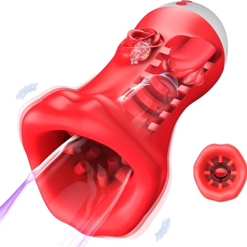 Male Masturbator Sex Toys for Men, Penis Vibrator Pump Stroker with Tongue Licking, Silicone Big Mouth Vibrator Blowjob Machine, Pocket Pussy Rose Oral Sex Toy for Man Adult Gay Couples