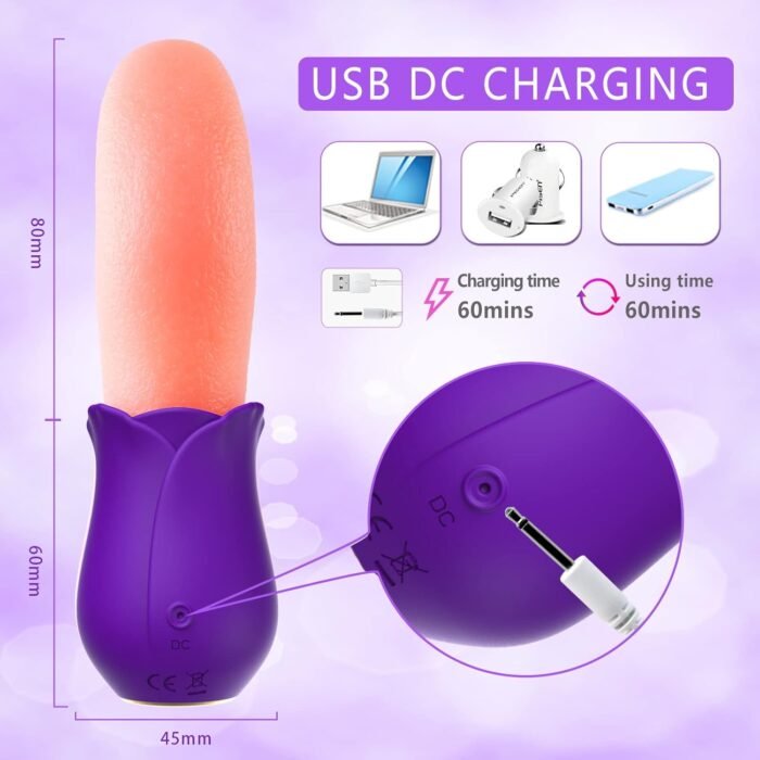 Rose Vibrators, Rose Sex Stimulator for Women, Clitoral G Spot Tongue Licking Vibrator Nipples Massager Vaginal Anal Breast Sex Toys for Female Masturbation & Couples Foreplay Purple - Image 5