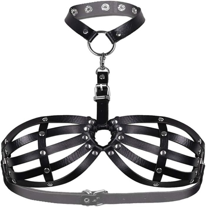 Sexy Women Lingerie Body-Harness Faux Leather Open Bra Full Cage Bondage Hollow Out BDSM Festival Clothing