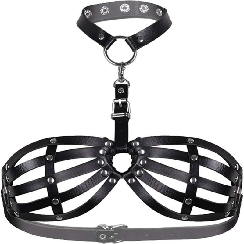 Sexy Women Lingerie Body-Harness Faux Leather Open Bra Full Cage Bondage Hollow Out BDSM Festival Clothing