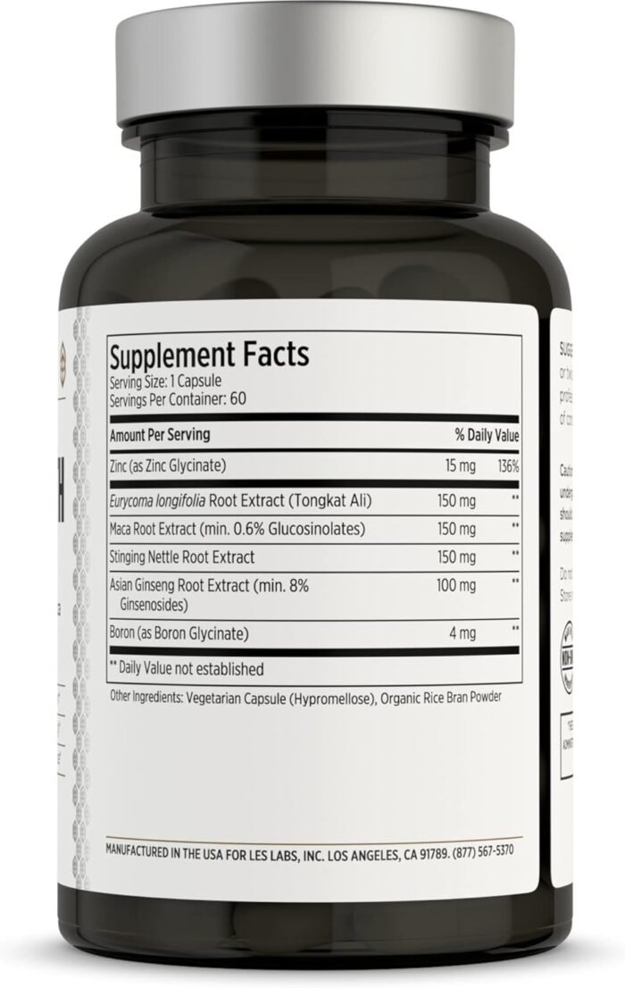 LES Labs Male Health – Enhance Hormone Production, Strength & Vitality, Drive & Endurance – Tongkat Ali, Ginseng, Maca & Boron – Non-GMO Supplement – 60 Capsules - Image 2