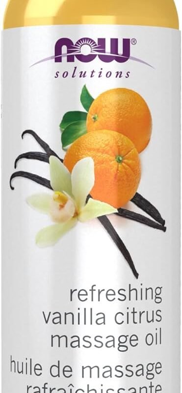 NOW Foods Solutions, Refreshing Vanilla Citrus Massage Oil, Skin Rejuvenating Blend, Supple Skin, 8-Ounce