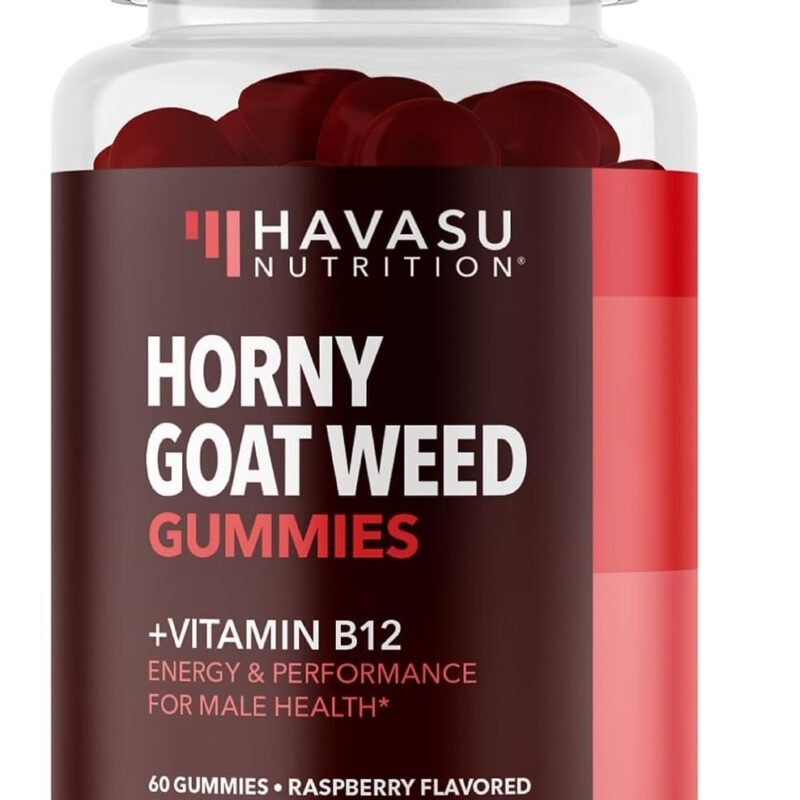 Horny Goat Weed Gummies with Vitamin B12 - Energy, Endurance & Performance Support for Men and Women - 60 Count - Vegetarian-Friendly, Non-GMO, Pectin-Based - Raspberry Flavor, 1 Month Supply