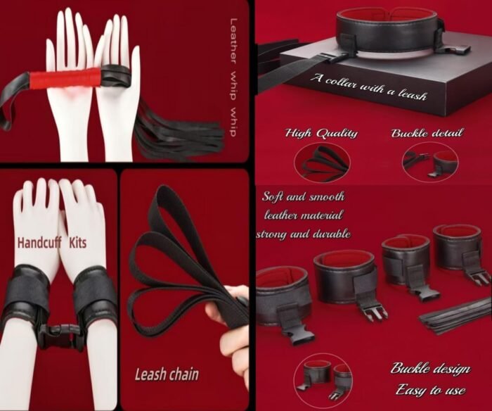 BDSM Kit Sex Bondage Restraints Adult Sex Toys,Upgrade Sex Restraints Set 11PCS Handcuffs Collar Ankle Cuff Blindfold Feather Tickler Gags Sex Rope Adult Games Couple Sex Toys for Women Men (Red) - Image 4