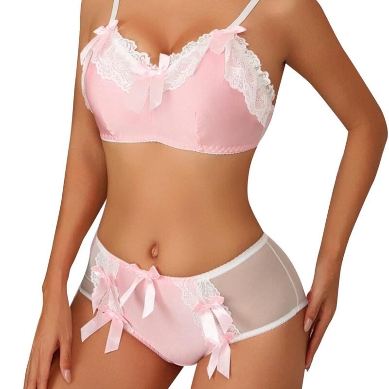 Womens Cute Bowknot Bra and Panty Set, Sexy 2 Piece Sexy Lingerie Set No Underwire Bow Tie Bra and Panty Sets