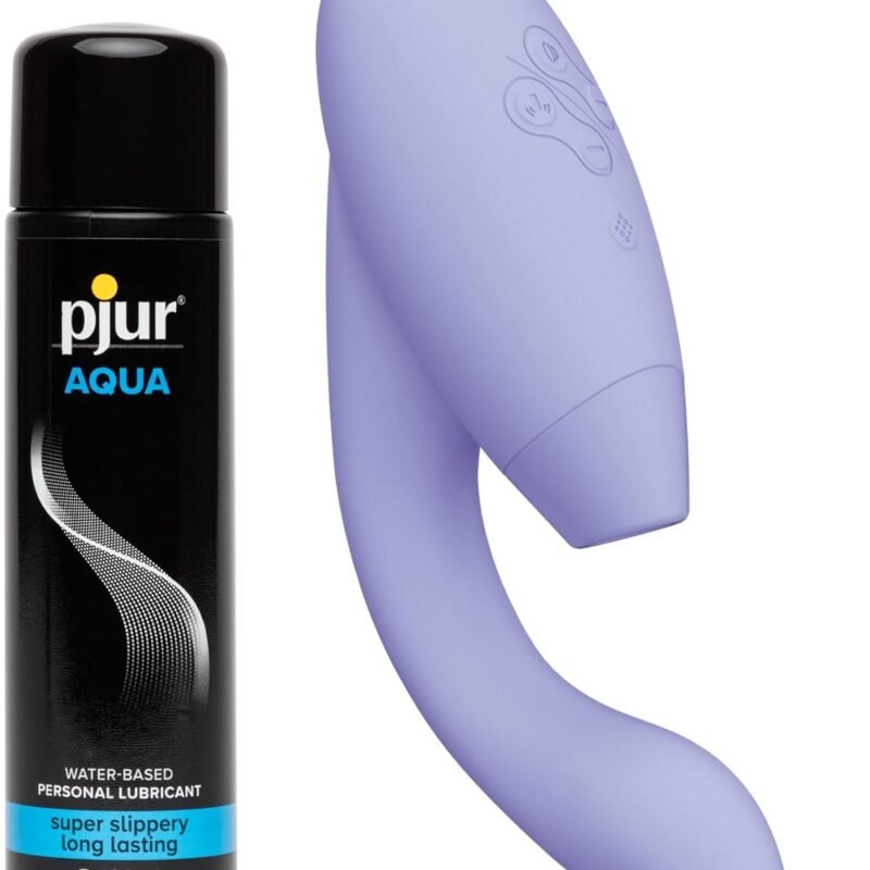 Womanizer Duo 2 Lilac Dual Stimulation Pleasure Air Clitoris Stimulator Rabbit Vibrator & Pjur Aqua Water Based Personal Lubricant 3.4 fl oz - Female Sex Toys Bundle
