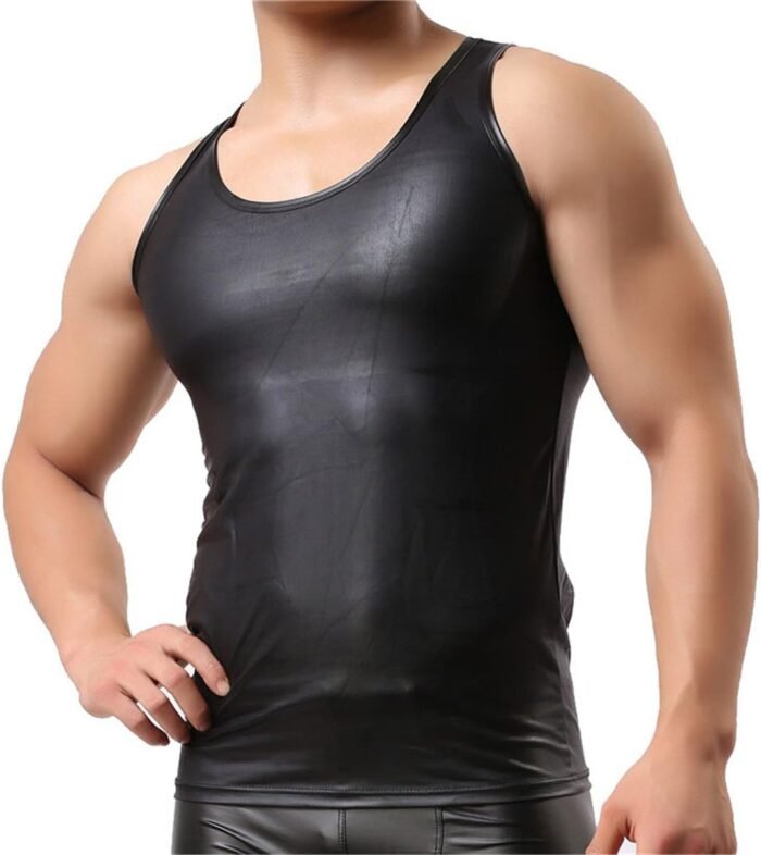 YUFEIDA Men's Faux Leather Vest Undershirt Tank Top Sleeveless Shirt Waistcoats - Image 6