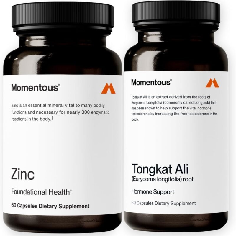 Momentous Tongkat Ali for Men and Women, Momentous Zinc Picolinate 15mg -Natural Performance Supplement for Health & Wellness 30 Servings, Promotes Joint Health & Lean Muscle Mass, 60 Servings