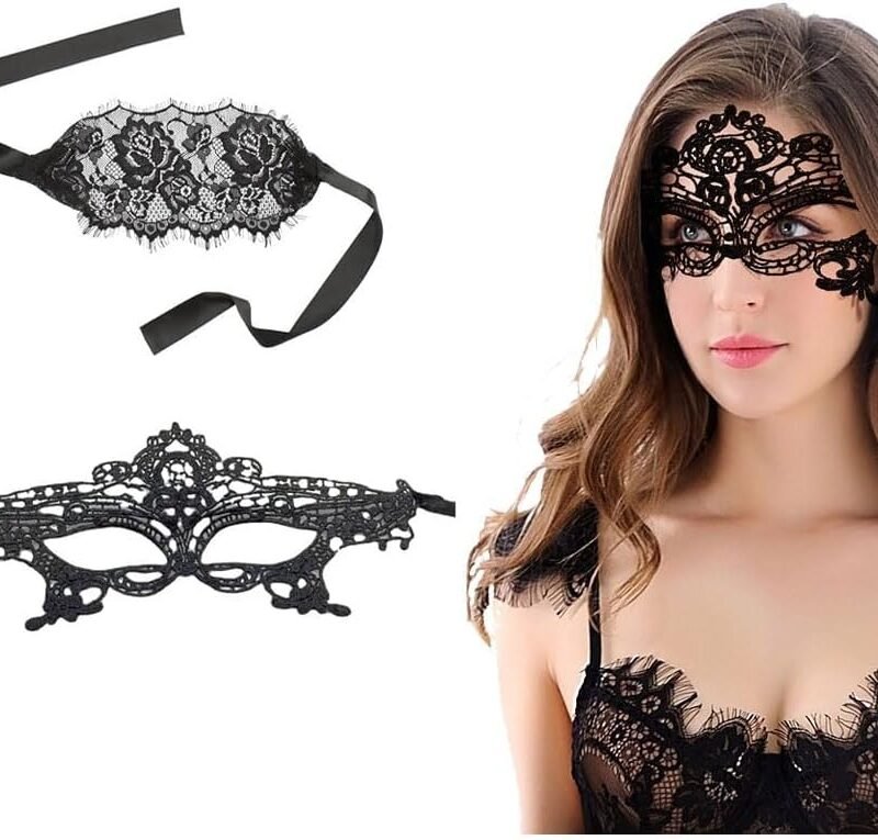 2PCS Ladies Semi Transparent Lace Erotic Role-playing Mask Lace Half Face Mask Halloween Party Wedding Dress Headdress