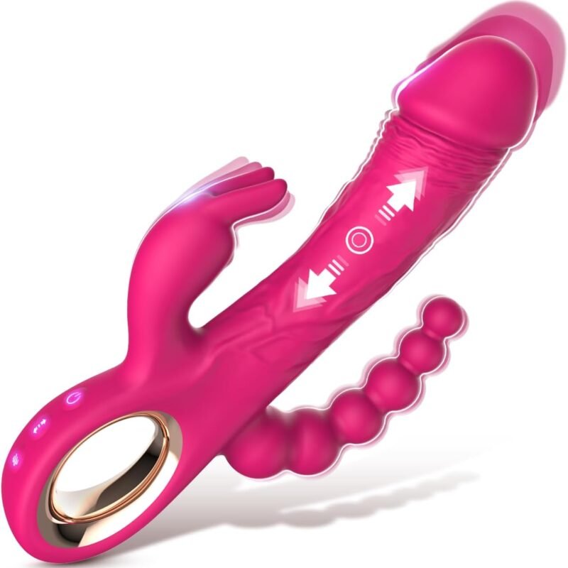 Thrusting Rabbit Vibrator Sex Toy, Realistic Thrusting Dildo with Different Powerful Speeds, Circle Handle & Anal Bead Design for G Spot Anal Vaginal Nipple Stimulation, Adult Toy for Woman Pleasure