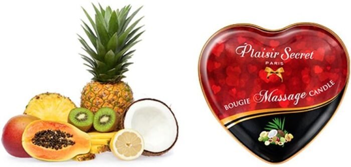 Edible Mini Massage Candle in Heart-Shape tin 1,23 fl oz (Exotic Fruits) - Image 2