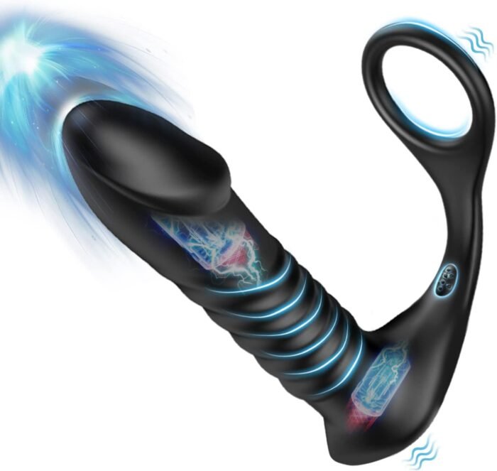 Thrusting Anal Vibrator with Thick Penis Ring, 3*10 Vibrating&Telescopic Prostate Massager Dildo Shaped Anal Plug, TIVINO Silicone Male Sex Toys Gay Toy for Men Masturbation and Foreplay - Image 8