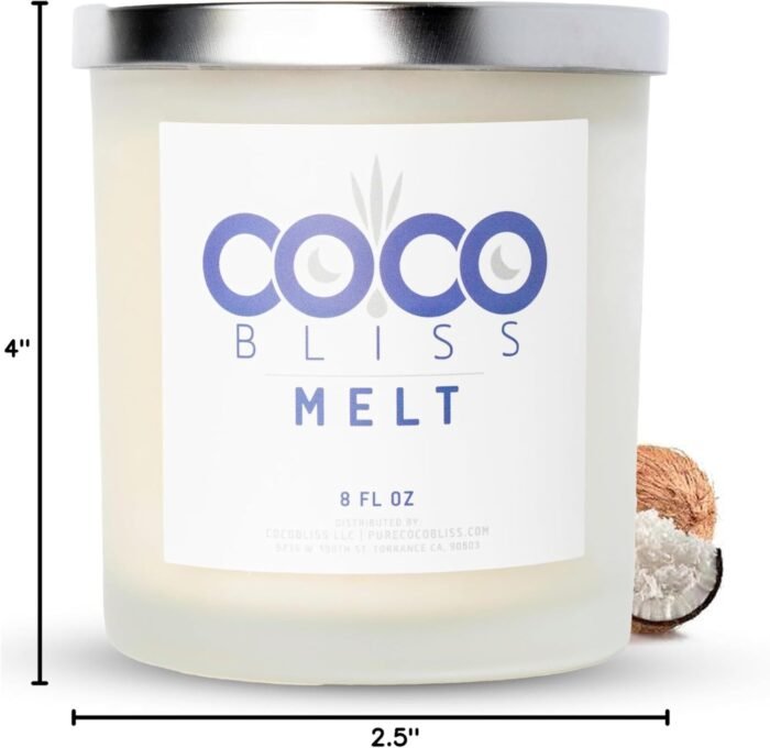 Coco Bliss Melt - Massage Candle Natural Coconut Moisturizing Body Oil Candles Women, Men & Romantic Couples | Essential Oil Candle Vanilla, Vitamin E Almond Oil, Cocoa Butter - 8 Oz - Image 9