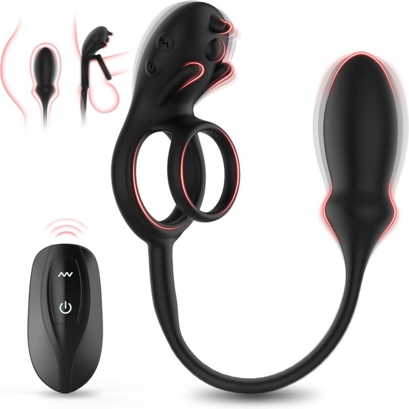 Vibrating Cock Ring with Anal Plug, Penis Ring with Remote Control 10 Vibrations for Erection Enhancing, Male Rose Rabbit Clitoral Bullets Butt Plug Vibrator, Adult Sex Toys for Men or Couples