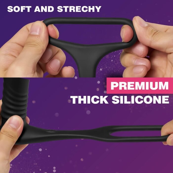 Thrusting Anal Vibrator with Thick Penis Ring, 3*10 Vibrating&Telescopic Prostate Massager Dildo Shaped Anal Plug, TIVINO Silicone Male Sex Toys Gay Toy for Men Masturbation and Foreplay - Image 6
