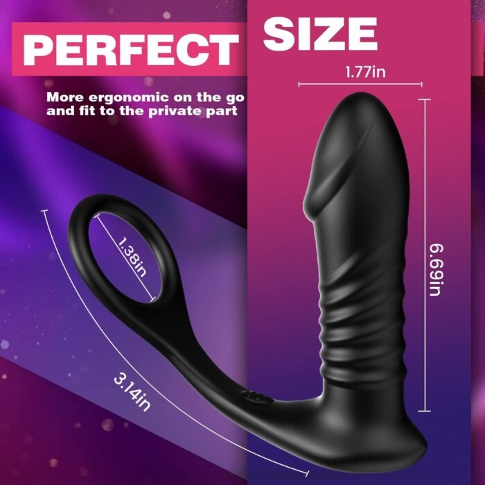 Thrusting Anal Vibrator with Thick Penis Ring, 3*10 Vibrating&Telescopic Prostate Massager Dildo Shaped Anal Plug, TIVINO Silicone Male Sex Toys Gay Toy for Men Masturbation and Foreplay - Image 7