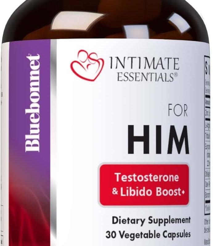 Bluebonnet Nutrition Intimate Essentials for Him, Testosterone & Libido Boost*, on-GMO, Vegan, Kosher Certified, Gluten-Free, Soy-Free, Milk-Free, 30 Vegetable Capsules, 15 Servings