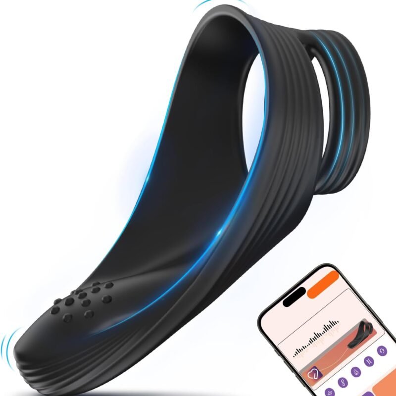 Vibrating Cock Ring with Taint Teaser, Penis Ring Erection Enhancing Vibrator Couples Sex Toys for Men, APP Remote Control Adult Male Sex Toy Longer Harder Stronger