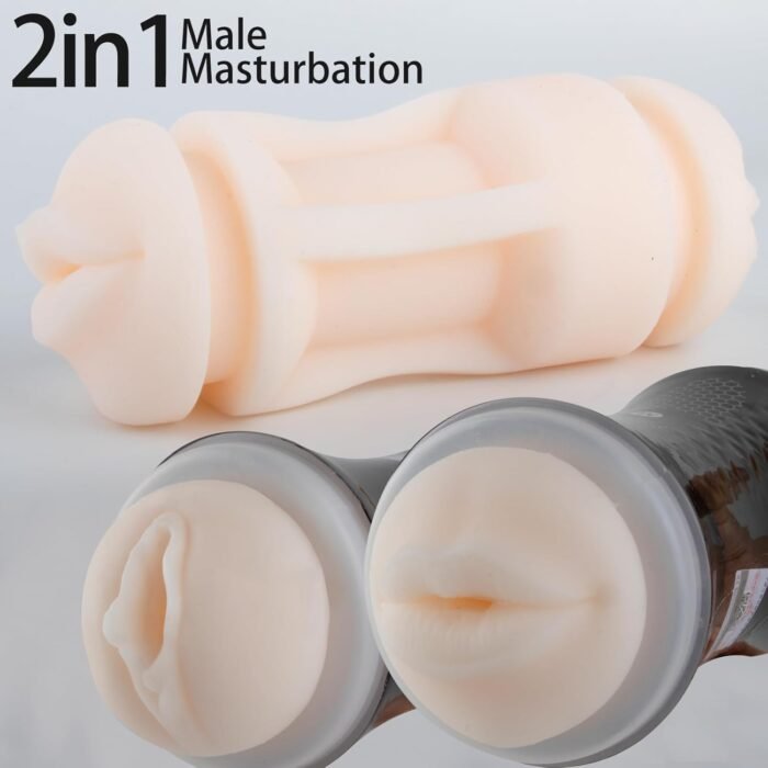 2 in 1 Male Masturbator Cup,Dual Open Ended Experience Mouth and Pussy Men Masturbator Realistic Male Adult Sex Toys, 3D Soft Realistic Blowjob Hand Free Textured Vagina Juicy for Penis Stimulation - Image 2