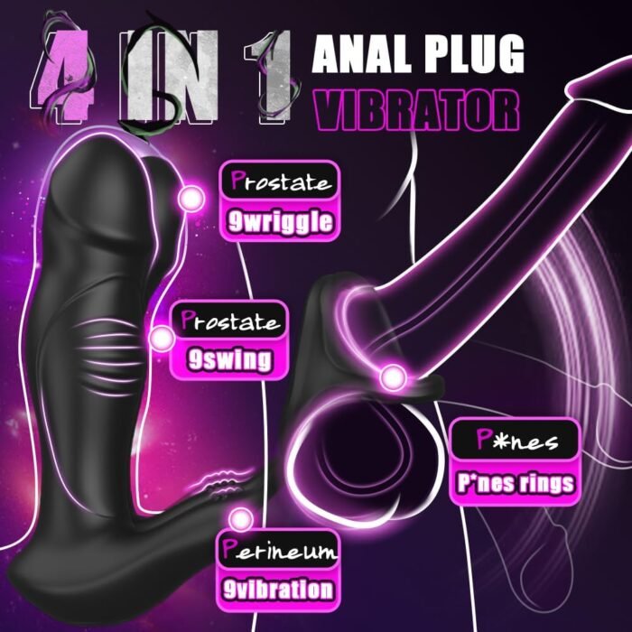 Male Anal Vibrator Prostate Massager Toys with Cock Ring, 9 Swing Thrusting & Vibrating Remote Control Anal Plug Dildo Vibrator, Adult Male Sex Toys for Beginner&Advanced Player Gay Toy for Men Couple - Image 2