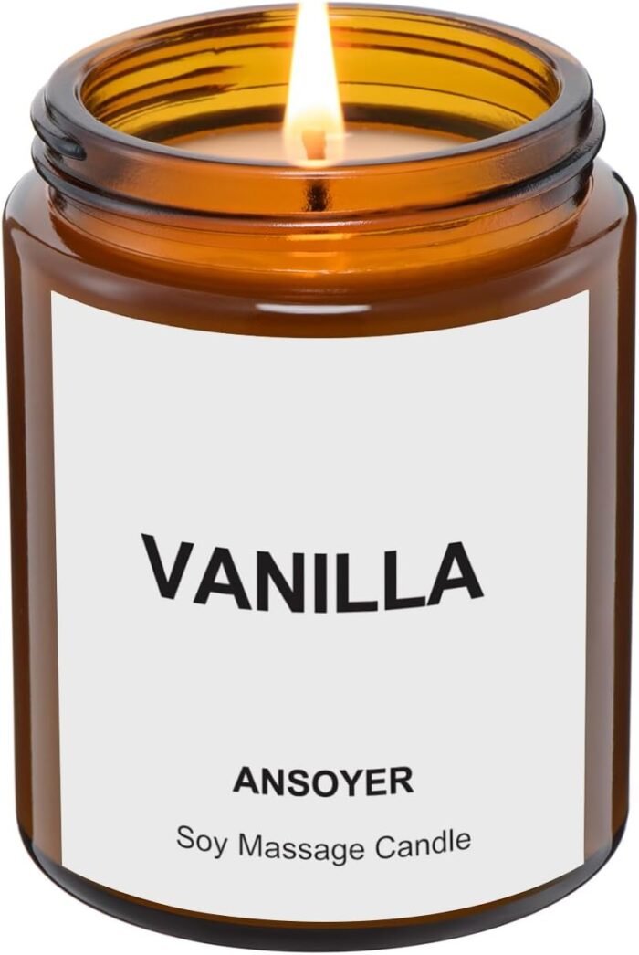 Massage Oil Candle, Romantic Gift SPA Use Home Scented Candle Body Oil, Ultra Hydrating Body Care with Soybean Oil, 4.5oz (Vanilla)