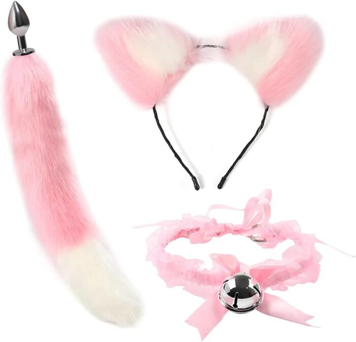 Stainless Steel Anal Butt Plug with Faux Silver Fox Tail Butt Plugs with Cat Ears Headband Anal Sex Toys Couples Lover Flirting Libido Stimulation Toys (Color : Black 4 Pcs Set) - Image 4