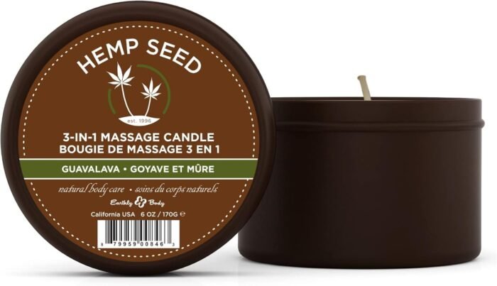 Hemp Seed 3-in-1 Massage Candle, Guavalava Scent - 6 oz. - Candle, Massage Oil & Moisturizer in One - Hemp Seed, Coconut, Apricot & Soybean Oil - Vegan & Cruelty Free