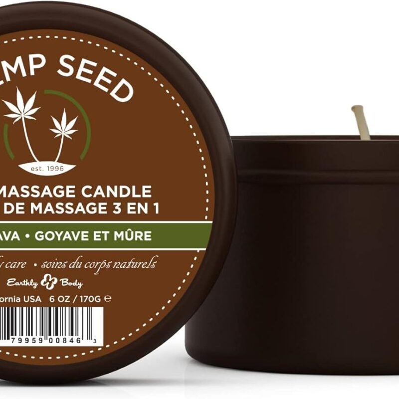 Hemp Seed 3-in-1 Massage Candle, Guavalava Scent - 6 oz. - Candle, Massage Oil & Moisturizer in One - Hemp Seed, Coconut, Apricot & Soybean Oil - Vegan & Cruelty Free