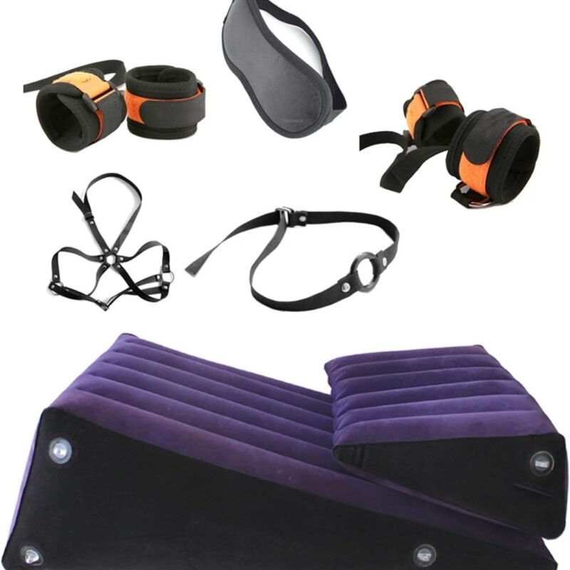 High Load Capacity, Easy to assemble and disassemb Sex Bed Inflatable Pillow Chair Sofa, Multipurpose Inflatable Sex Lumbar Pillow, Bondage Sex Furniture with Handcuffs Ankle Cuffs and Pump, Sex Lumba