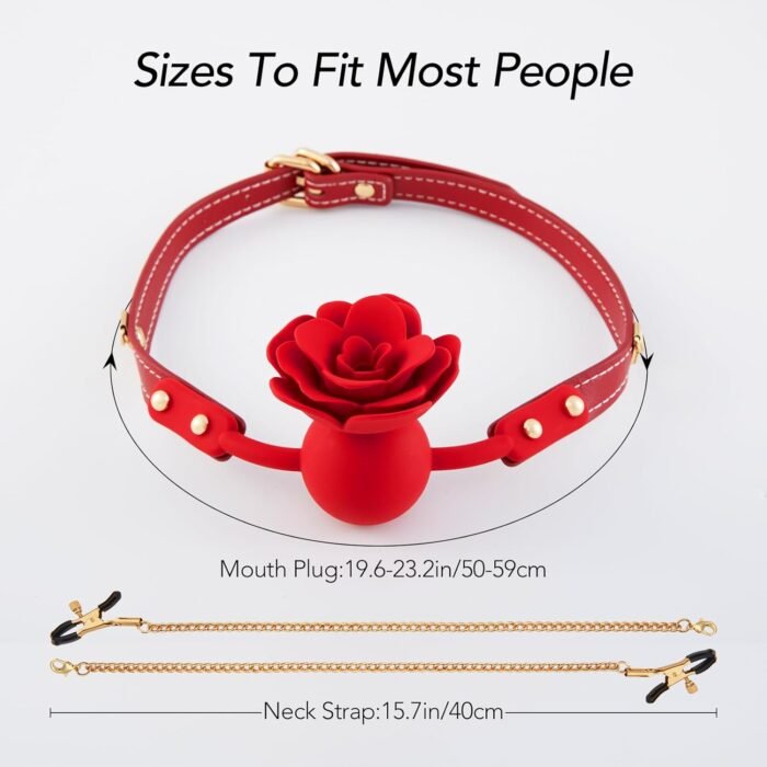 Silicone Rose Mouth Ball Gag - UTIMI Breathable Open Mouth Gag Ball with Removable Nipple Clitoris Clips Adult Bondage Restraints BDSM Sex Toy for Men Women and Couple Foreplay | Red - Image 7