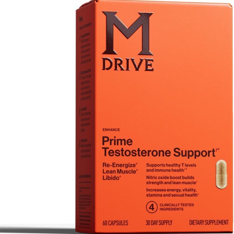 Mdrive Prime - Testosterone Support for Men, Max Energy, Stress Relief and Lean Muscle, KSM-66 Ashwagandha, S7 Nitric Oxide Booster, Bioperine and DHEA, 60 Capsules