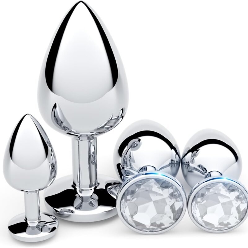 Anal Plug Beginner Set - 4 PCS Jewel Butt Plugs Sex Toy Anal Training Kit- G Spot Anal Sex Adult Toy for Beginner Adult Unisex Women and Men Couple (White)