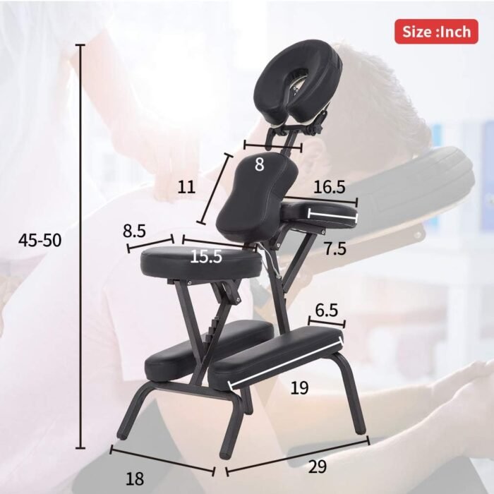 Portable Massage Chair for Tattoo and Spa Foldable Massage Therapy Chair with Adjustable Face Cradle High-Density Cushion Lightweight Design with Carrying Bag Ideal for Salon Use (Black) - Image 3