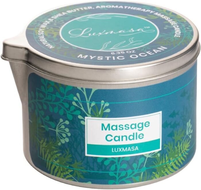 Soy Wax Scented Massage Oil Candles for Couples - Warm Body Oil Candle for Therapy -Low Temp Skin Moisturizing Lotion Candles 6.35OZ (Mystic Ocean Scent)