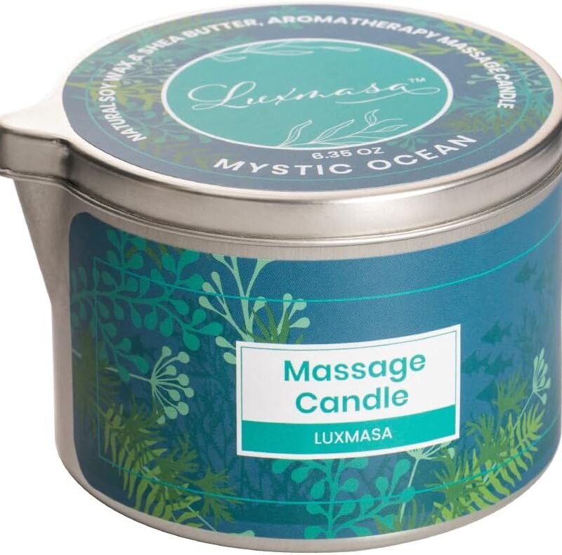 Soy Wax Scented Massage Oil Candles for Couples - Warm Body Oil Candle for Therapy -Low Temp Skin Moisturizing Lotion Candles 6.35OZ (Mystic Ocean Scent)